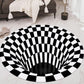 3D space round carpet with checkered vortex optical illusion design
