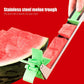 Hands demonstrating the easy and safe use of the watermelon slicer.