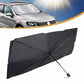 A person demonstrating the easy deployment of the foldable car sunshade in a vehicle.