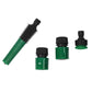 The complete 4-piece garden hose nozzle and tap connector set laid out.