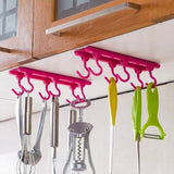 Pink multi-purpose hanging organizer with 6 durable hooks for organizing keys and utensils