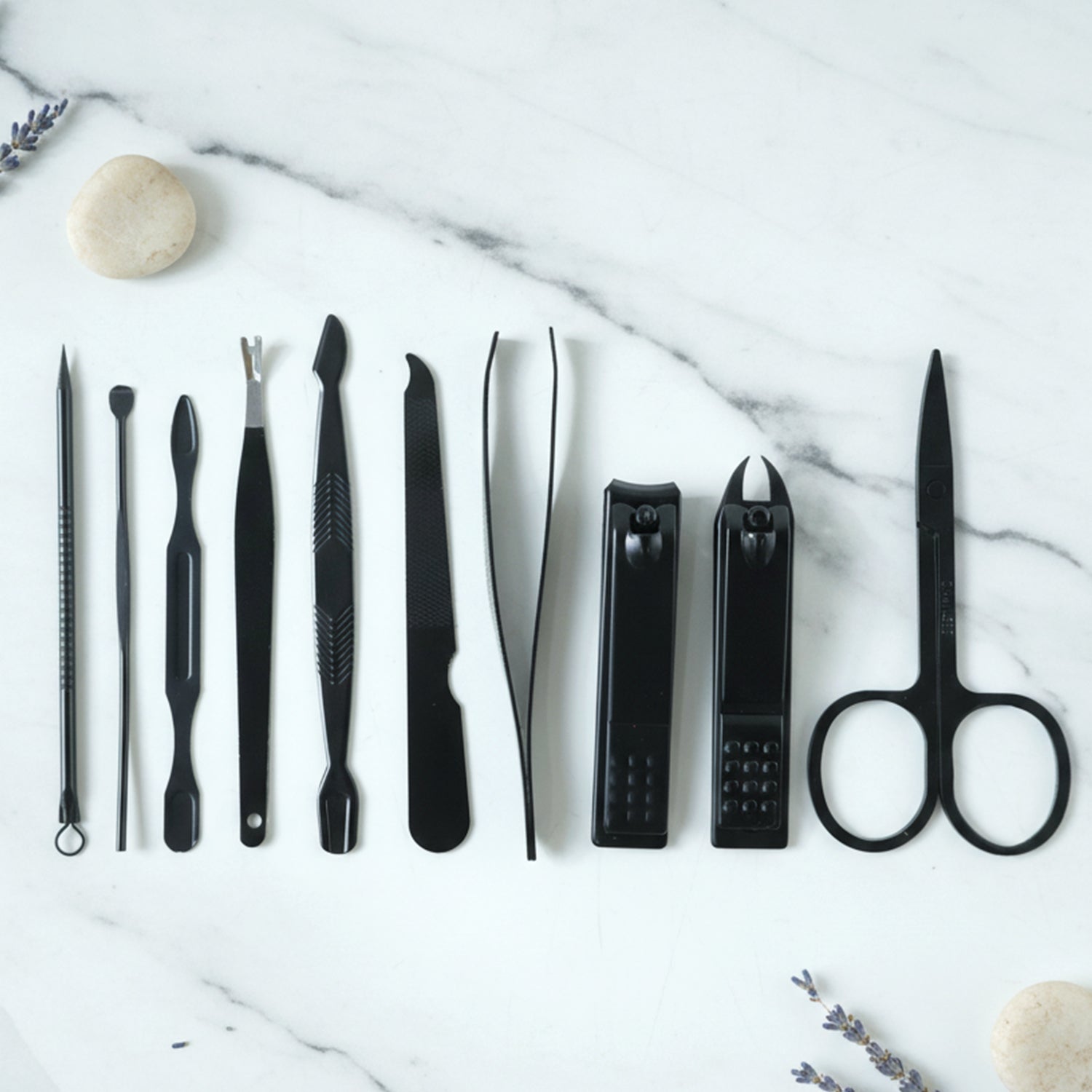 Manicure kit featuring precision cutters and nail grooming tools