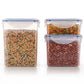 Empty stackable airtight food storage containers ready for use.