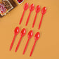 Set of 8 reusable plastic spoons arranged neatly in vibrant colors for home and outdoor use