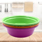 Top view of a round plastic bowl, showcasing its practical depth and size.