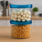 Airtight seal mechanism on the black lid of an unbreakable food container, ensuring freshness.
