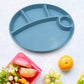Jiaqi 5-compartment kids plate with spoon on a rustic wooden table.