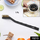 Ergonomic mini brass wire brush with an angled head for reaching tough spots.
