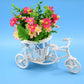 Plastic bicycle flower pot stand showcasing small plants