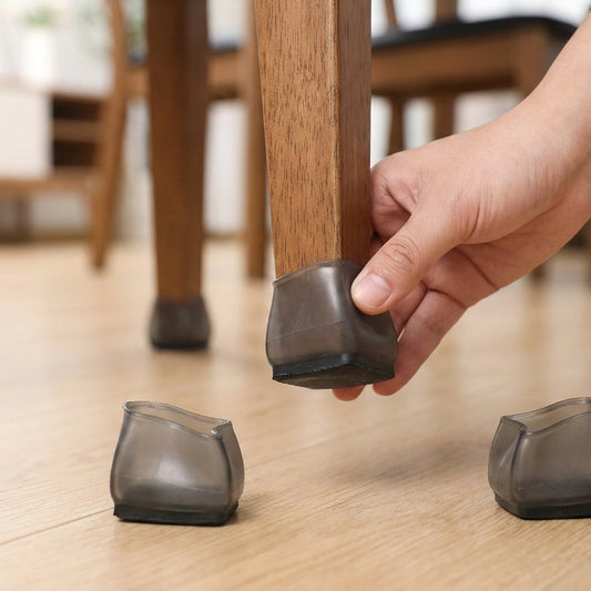Flexible silicone leg protectors applied on chair legs