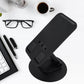 The foldable phone holder extended, demonstrating its height adjustment capabilities for comfortable viewing.