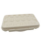 Transparent 18-grid egg storage box with a secure buckle closure.