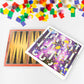 Vibrant game board layout showcasing multiple classic games included in the set.