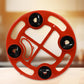 Close-up of gas cylinder trolley featuring heavy-duty castor wheels with anti-skid locks