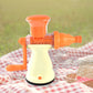 Close-up view of Apex steel crush manual juicer mechanism for fruit juice extraction