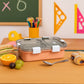 Top view of the 3-compartment lunch box, highlighting its sleek design and dividers.