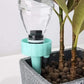 Close-up of a self-watering spike regulating water flow for a plant.