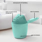 Angled view of the Baby Shampoo Shower Cup, highlighting its curved design for effective water runoff and eye protection.