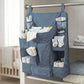 Close-up of storage pockets in baby care organizer for bottles and lotions