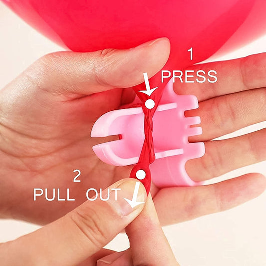 Balloon tying tool set in use for quick balloon assembly