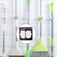 Single adhesive mop holder securely holding a mop on a wall.