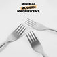Stainless steel dinner forks featuring ergonomic handles for comfortable grip.