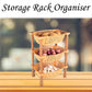 Versatile plastic storage rack holding pantry items in a well-organized kitchen cabinet.