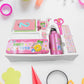 Blue cartoon-themed pencil box and a variety of stationery items for kids.