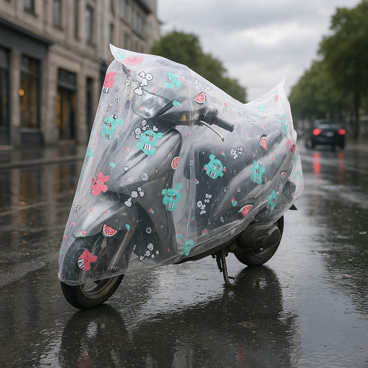 Transparent waterproof bicycle rain cover with cute print protecting scooter fully