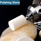 A wool felt buffing wheel in action, polishing a stone surface to a smooth finish.