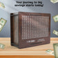 Side view of the wooden savings challenge piggy bank showing smooth finish