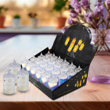 A set of 24 flameless LED tea light candles glowing warmly for Diwali decor.