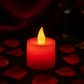 Single red plastic LED tea light diya, viewed from the top, highlighting its compact design.