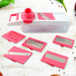 Compact storage of the multi-functional vegetable slicer components.