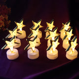 Set of star shaped flameless LED candles with golden outlines for elegant home décor
