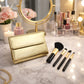 Portable makeup brush set with storage pouch and essential brushes