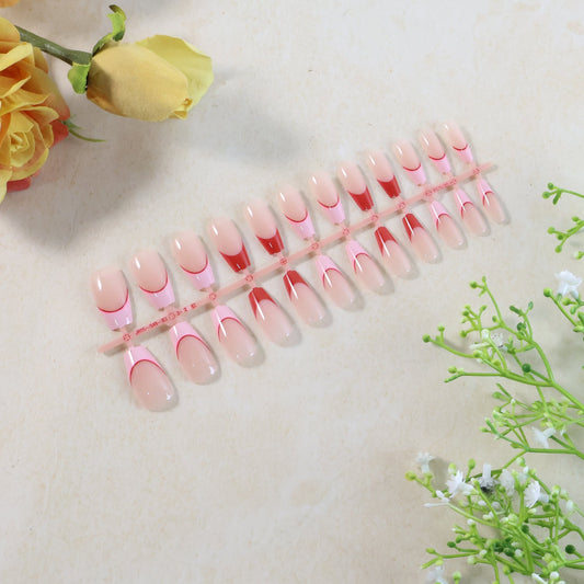 Elegant nude glossy artificial nail tips laid out in set
