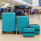 Front view of dark-colored 4-in-1 hard shell luggage set