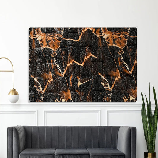 Black and orange 3D foam wallpaper panels creating textured wall décor