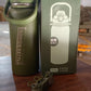 A vibrant insulated water bottle placed amidst gym and fitness equipment, ready for use.
