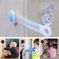 Hand demonstrating the easy click-open mechanism of the Dollovia child safety strap lock.