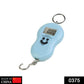 Portable electronic scale with a metal hook, showing its compact size.