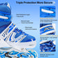 Adjustable LED inline skates with a focus on the wheel mechanism.