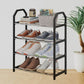Side view of the portable shoe rack showing its sturdy aluminum and plastic construction.