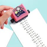 Addition and subtraction math roller stamp printing problems for kids.
