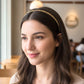 Multi-design headband set with pearl beads and leaf pattern in golden finish