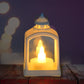 Smokeless LED lantern glowing softly on a traditional Indian setting.