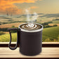 The durable travel coffee mug displayed from an angle, emphasizing its sturdy construction.