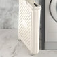 Laundry basket with wheels showcasing size scale and foldable feature