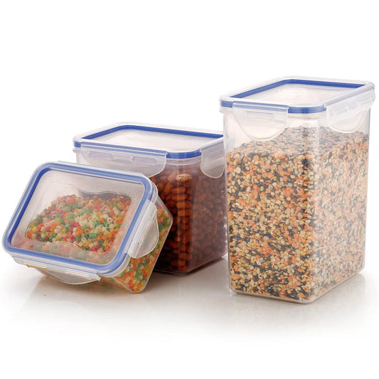 Clear ABS plastic food storage containers showcasing their airtight seal.